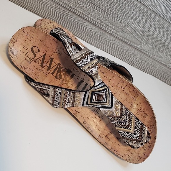 Sam & Libby Cork Thong Sandals Women's Size 8 Geometric Embroidered Aztec - Picture 6 of 8